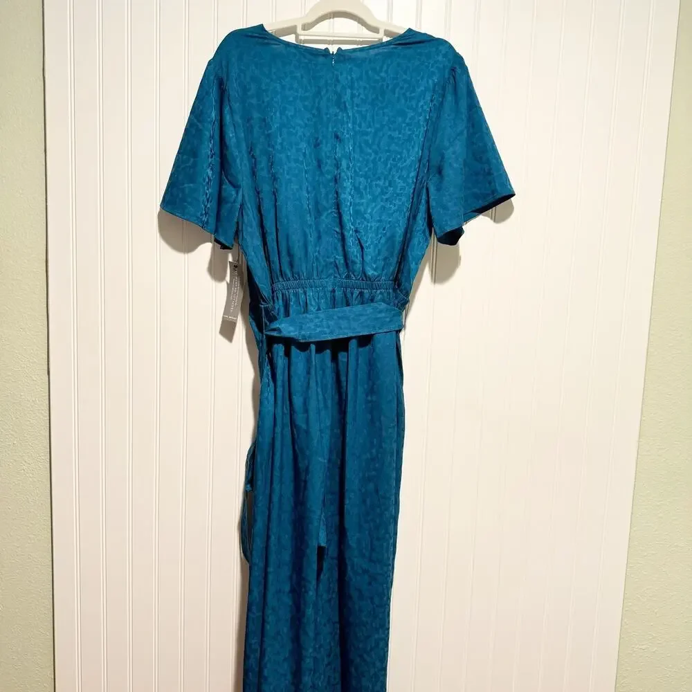 Lane Bryant Teal Jacquard Wide Leg Jumpsuit NEW Plus Size 20